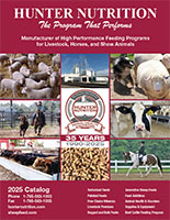 image of the Hunter Nutrition 2020 catalog witha collage of images of different animals against a blue background